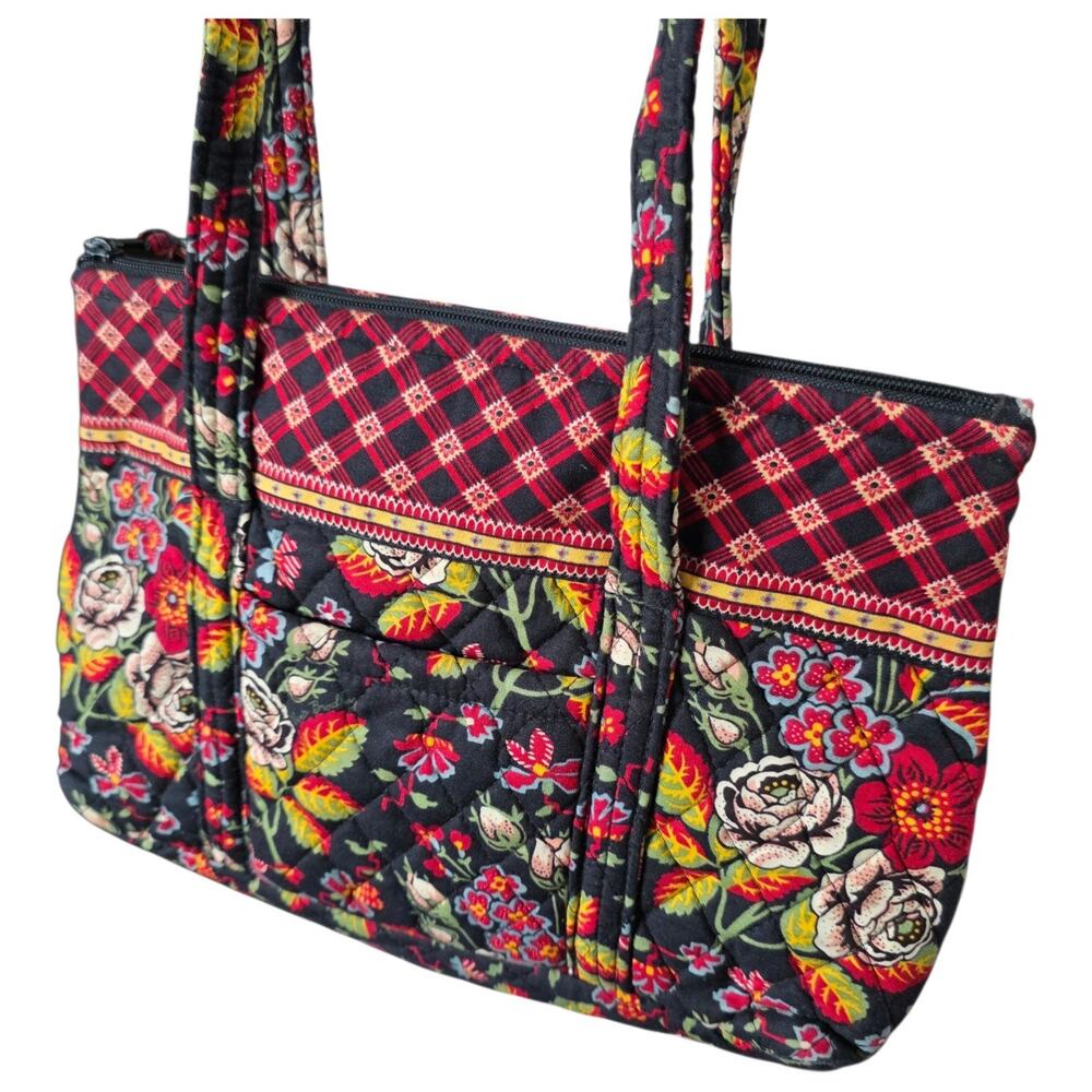 Vera Bradley Anastasia Cabbage Rose Shoulder Tote Bag Red Black Floral Vintage